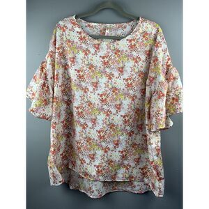 Red‎ Lolly Boutique Flowered Large Top Ruffled Short Sleeve Cream / Peach